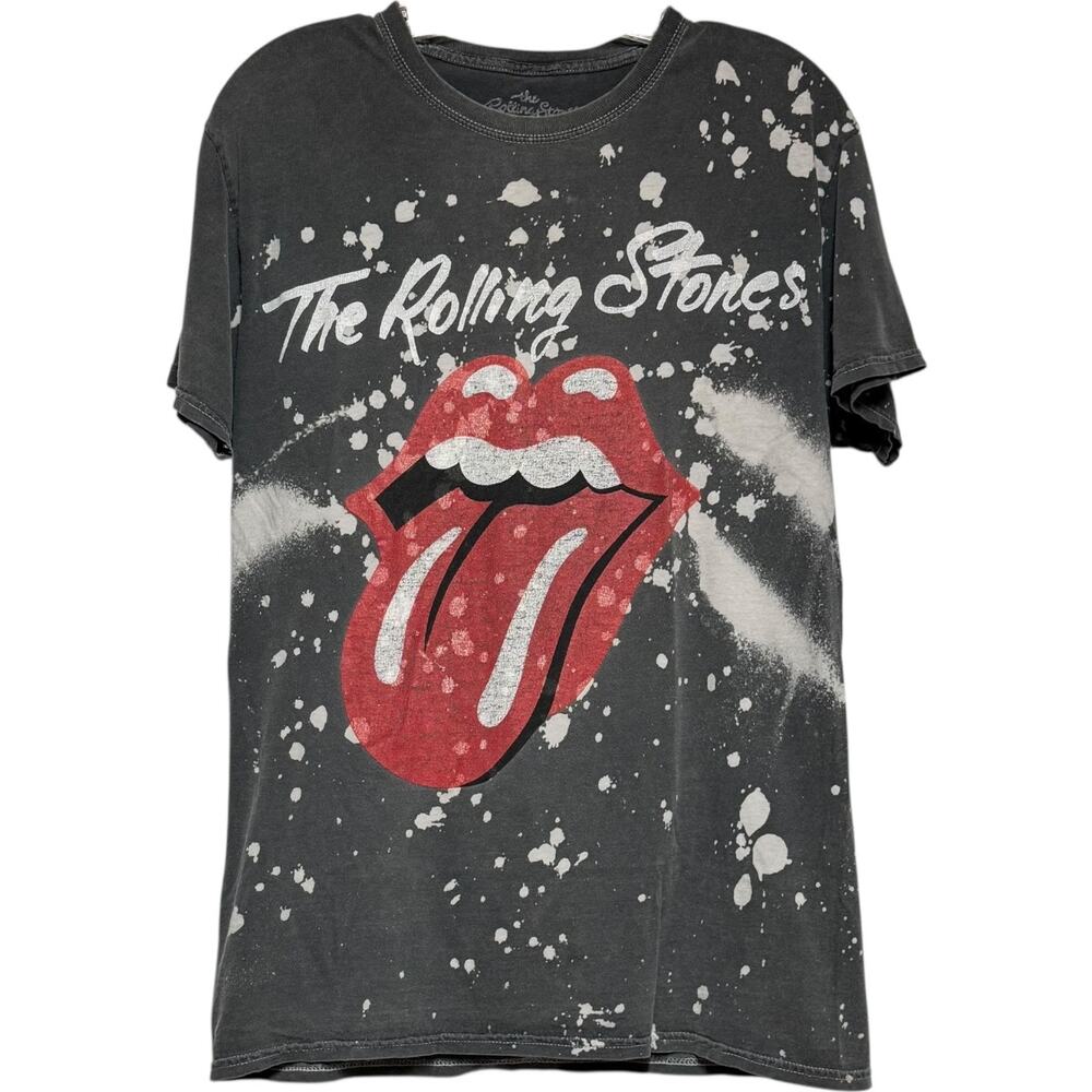 The Rolling Stones Logo Band Concert T-Shirt Bleach Gray Small